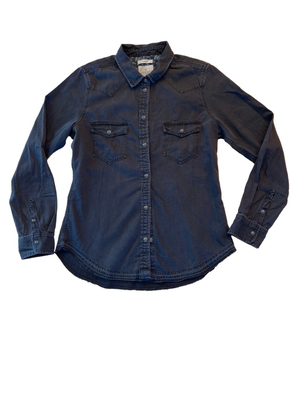 American Eagle Outfitters black fitted western style snap shirt - Picture 1 of 5